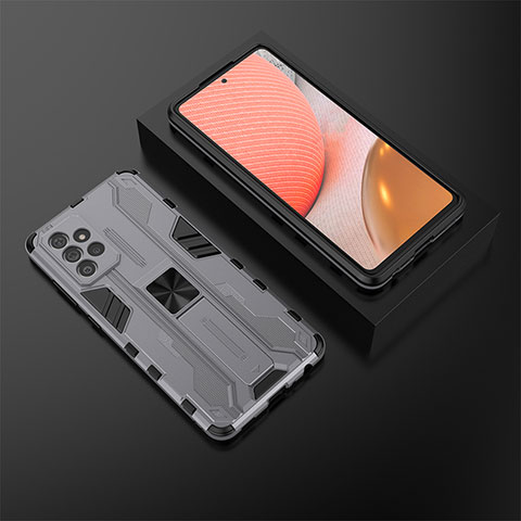 Custodia Silicone e Plastica Opaca Cover con Magnetico Supporto T02 per Samsung Galaxy A72 4G Grigio