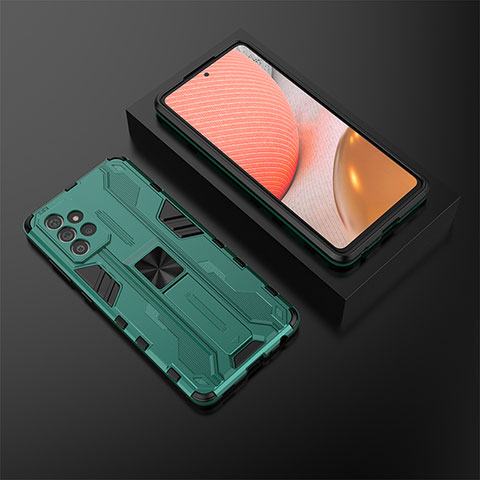 Custodia Silicone e Plastica Opaca Cover con Magnetico Supporto T02 per Samsung Galaxy A72 4G Verde