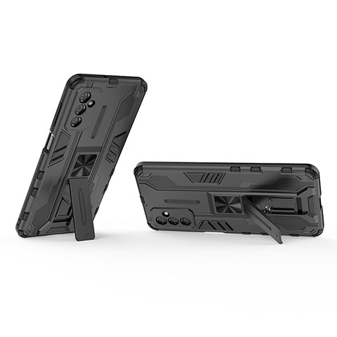 Custodia Silicone e Plastica Opaca Cover con Magnetico Supporto T02 per Samsung Galaxy M52 5G Nero