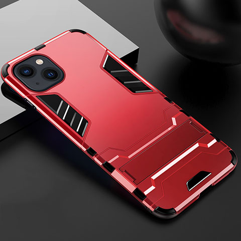 Custodia Silicone e Plastica Opaca Cover con Supporto A01 per Apple iPhone 15 Rosso