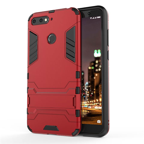 Custodia Silicone e Plastica Opaca Cover con Supporto A01 per Huawei Honor 7A Rosso