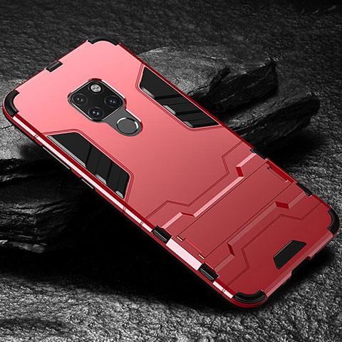 Custodia Silicone e Plastica Opaca Cover con Supporto A01 per Huawei Mate 20 Rosso