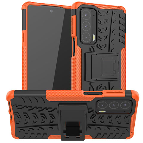 Custodia Silicone e Plastica Opaca Cover con Supporto A01 per Motorola Moto Edge 20 5G Arancione