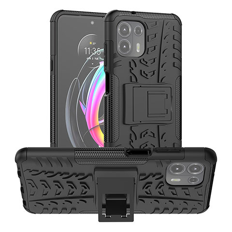 Custodia Silicone e Plastica Opaca Cover con Supporto A01 per Motorola Moto Edge 20 Lite 5G Nero