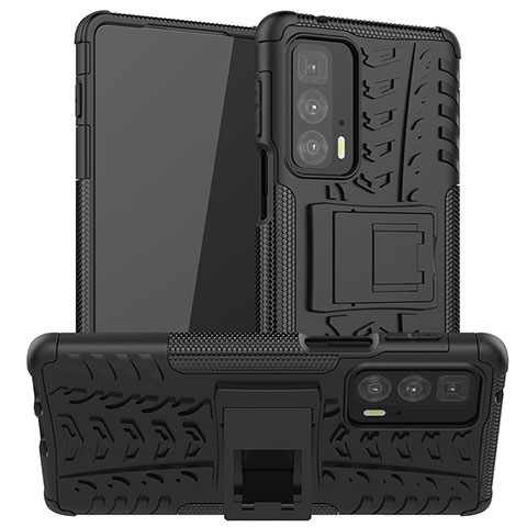 Custodia Silicone e Plastica Opaca Cover con Supporto A01 per Motorola Moto Edge 20 Pro 5G Nero