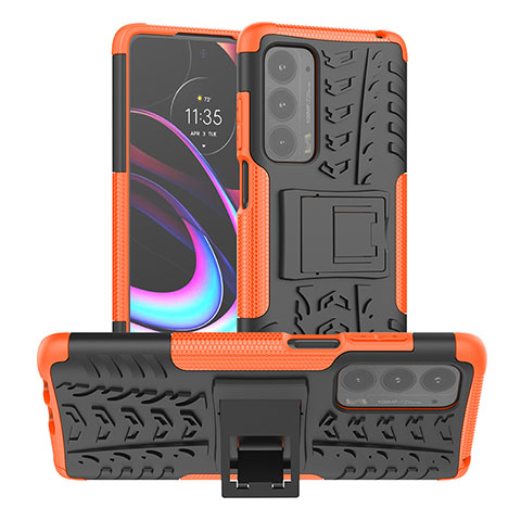 Custodia Silicone e Plastica Opaca Cover con Supporto A01 per Motorola Moto Edge (2021) 5G Arancione