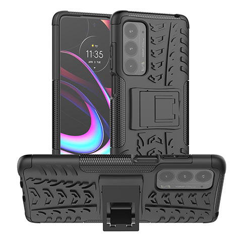 Custodia Silicone e Plastica Opaca Cover con Supporto A01 per Motorola Moto Edge (2021) 5G Nero