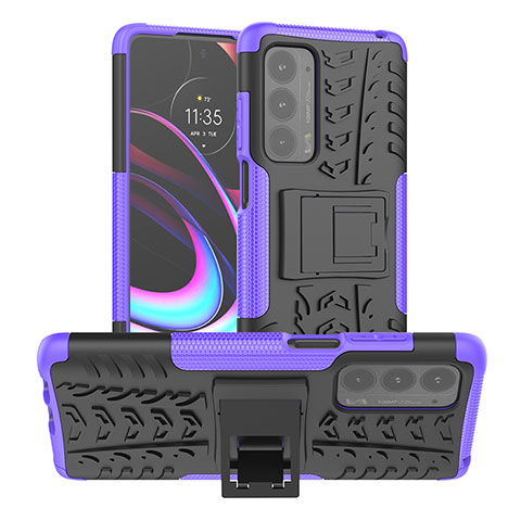 Custodia Silicone e Plastica Opaca Cover con Supporto A01 per Motorola Moto Edge (2021) 5G Viola