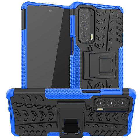 Custodia Silicone e Plastica Opaca Cover con Supporto A01 per Motorola Moto Edge Lite 5G Blu