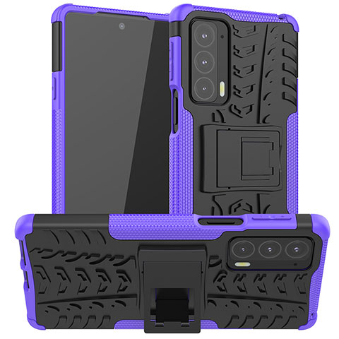 Custodia Silicone e Plastica Opaca Cover con Supporto A01 per Motorola Moto Edge Lite 5G Viola