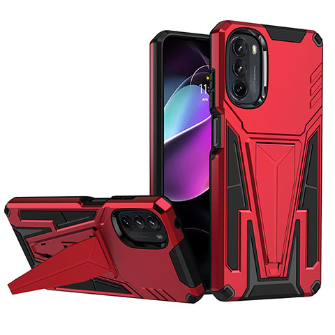 Custodia Silicone e Plastica Opaca Cover con Supporto A01 per Motorola Moto G 5G (2022) Rosso