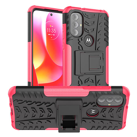 Custodia Silicone e Plastica Opaca Cover con Supporto A01 per Motorola Moto G Power (2022) Rosa Caldo