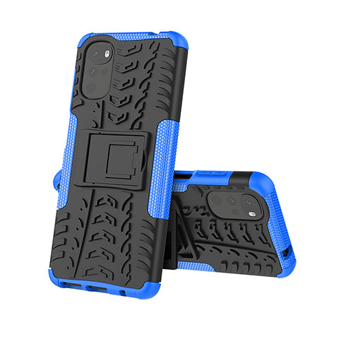 Custodia Silicone e Plastica Opaca Cover con Supporto A01 per Motorola Moto G22 Blu