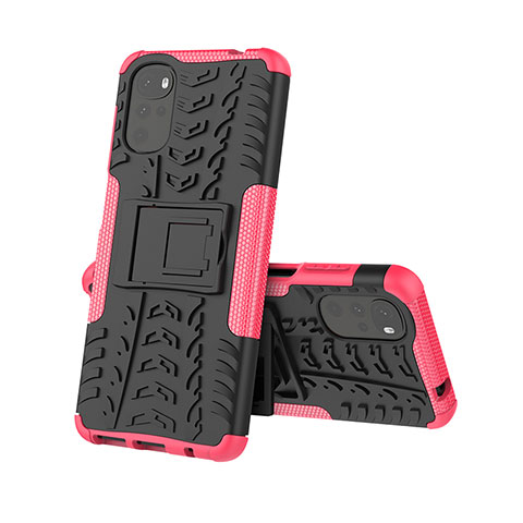 Custodia Silicone e Plastica Opaca Cover con Supporto A01 per Motorola Moto G22 Rosa Caldo