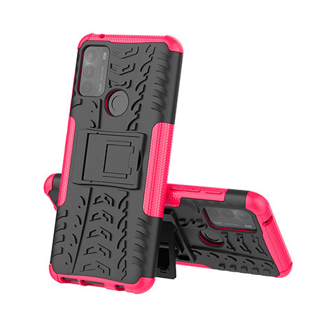 Custodia Silicone e Plastica Opaca Cover con Supporto A01 per Motorola Moto G50 Rosa Caldo