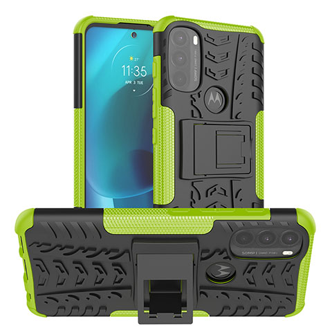 Custodia Silicone e Plastica Opaca Cover con Supporto A01 per Motorola Moto G71 5G Verde