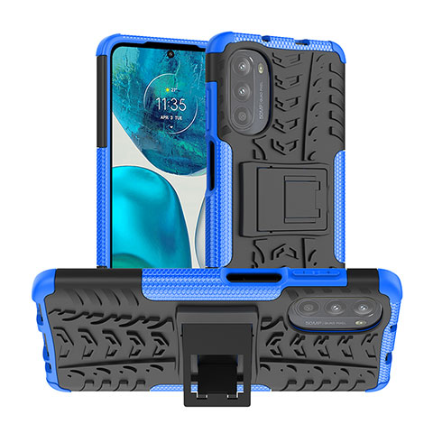 Custodia Silicone e Plastica Opaca Cover con Supporto A01 per Motorola Moto G71s 5G Blu