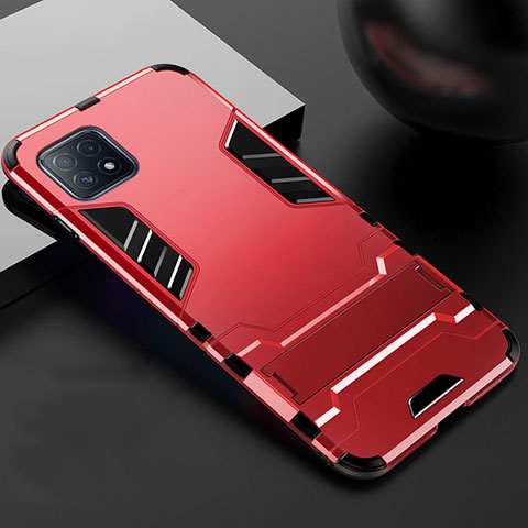 Custodia Silicone e Plastica Opaca Cover con Supporto A01 per Oppo A72 5G Rosso