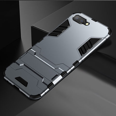 Custodia Silicone e Plastica Opaca Cover con Supporto A01 per Oppo R17 Neo Grigio