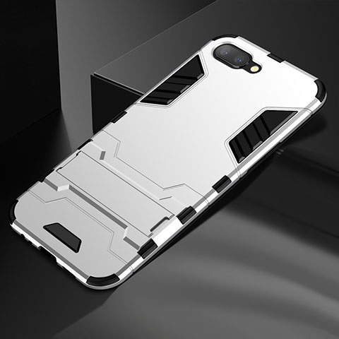 Custodia Silicone e Plastica Opaca Cover con Supporto A01 per Oppo RX17 Neo Argento