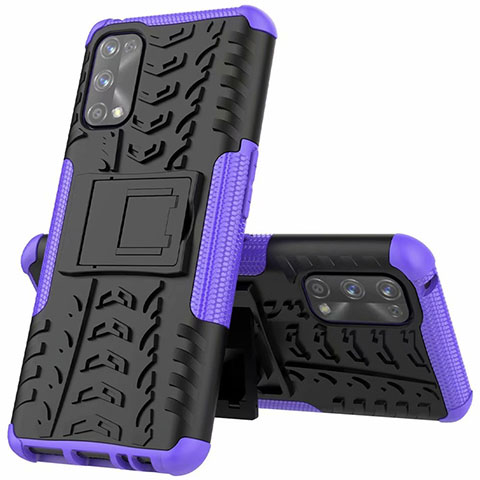 Custodia Silicone e Plastica Opaca Cover con Supporto A01 per Realme 7 Pro Viola