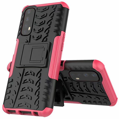 Custodia Silicone e Plastica Opaca Cover con Supporto A01 per Realme 7 Rosa