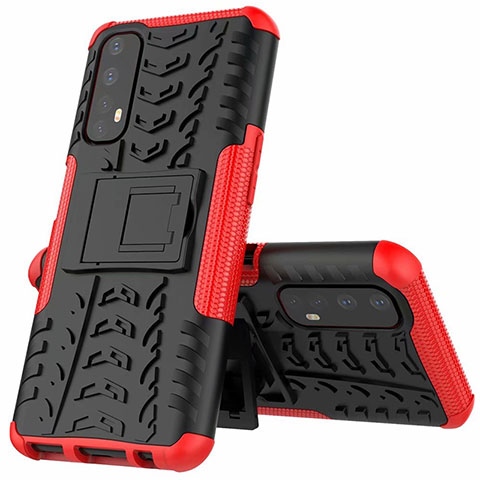 Custodia Silicone e Plastica Opaca Cover con Supporto A01 per Realme 7 Rosso