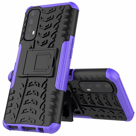 Custodia Silicone e Plastica Opaca Cover con Supporto A01 per Realme 7 Viola