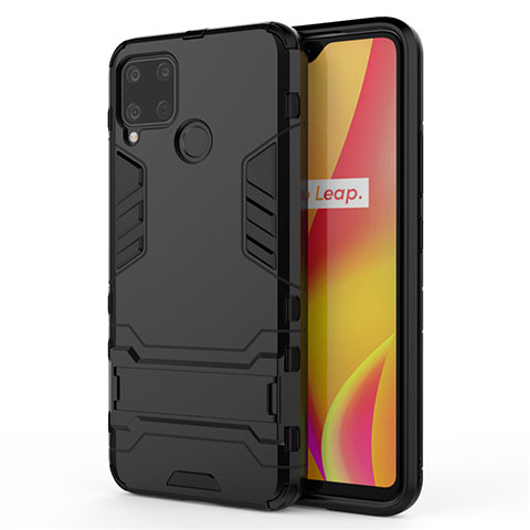 Custodia Silicone e Plastica Opaca Cover con Supporto A01 per Realme C15 Nero