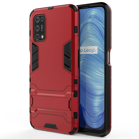 Custodia Silicone e Plastica Opaca Cover con Supporto A01 per Realme Narzo 30 Pro 5G Rosso