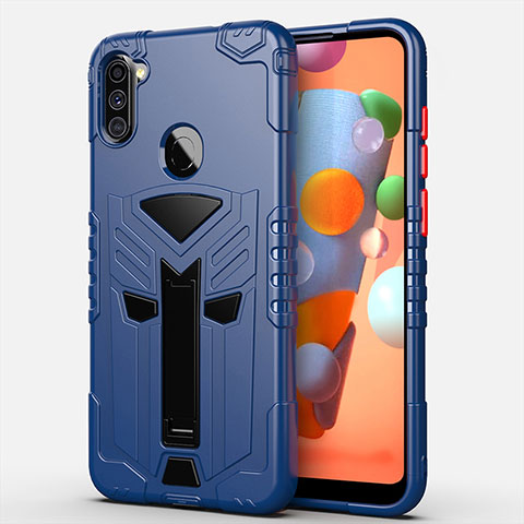 Custodia Silicone e Plastica Opaca Cover con Supporto A01 per Samsung Galaxy A11 Blu