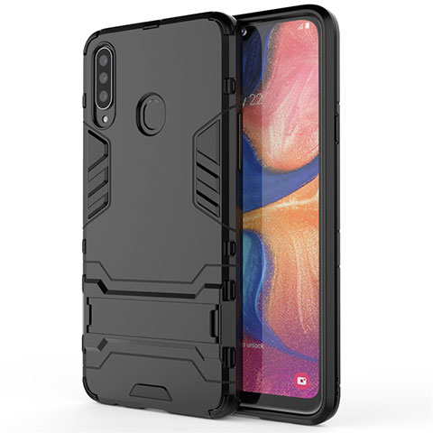 Custodia Silicone e Plastica Opaca Cover con Supporto A01 per Samsung Galaxy A20s Nero