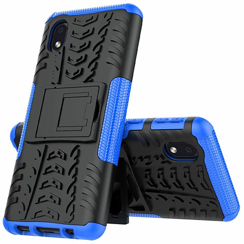 Custodia Silicone e Plastica Opaca Cover con Supporto A01 per Samsung Galaxy M01 Core Blu