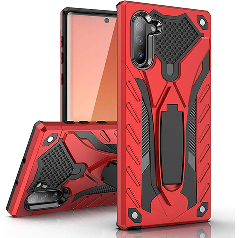 Custodia Silicone e Plastica Opaca Cover con Supporto A01 per Samsung Galaxy Note 10 5G Rosso