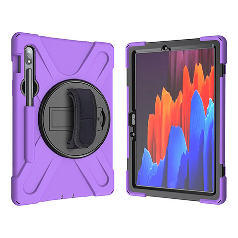 Custodia Silicone e Plastica Opaca Cover con Supporto A01 per Samsung Galaxy Tab S7 11 Wi-Fi SM-T870 Viola