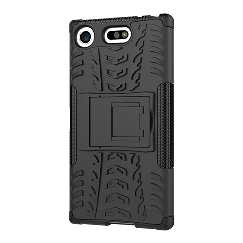 Custodia Silicone e Plastica Opaca Cover con Supporto A01 per Sony Xperia XZ1 Compact Nero