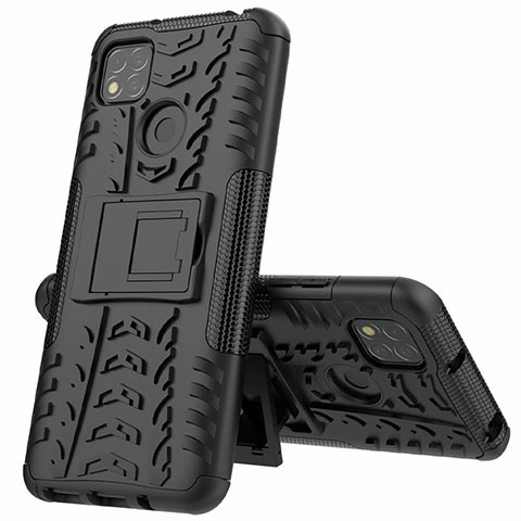 Custodia Silicone e Plastica Opaca Cover con Supporto A01 per Xiaomi POCO C3 Nero