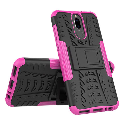 Custodia Silicone e Plastica Opaca Cover con Supporto A02 per Huawei G10 Rosa Caldo