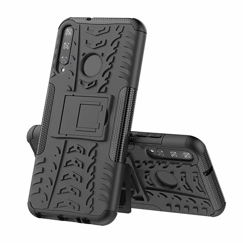 Custodia Silicone e Plastica Opaca Cover con Supporto A02 per Huawei P40 Lite E Nero