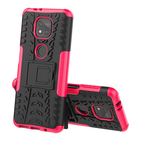 Custodia Silicone e Plastica Opaca Cover con Supporto A02 per Motorola Moto G Power (2021) Rosa Caldo