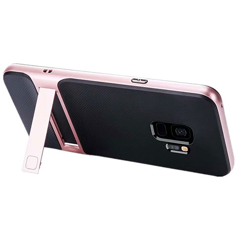 Custodia Silicone e Plastica Opaca Cover con Supporto A02 per Samsung Galaxy S9 Oro Rosa