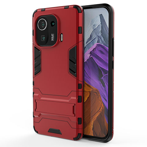 Custodia Silicone e Plastica Opaca Cover con Supporto A02 per Xiaomi Mi 11 Pro 5G Rosso