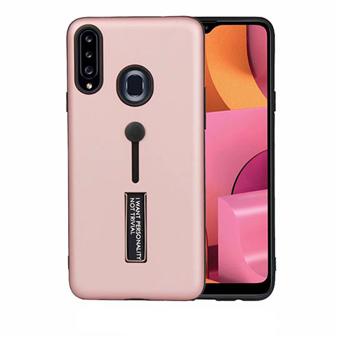 Custodia Silicone e Plastica Opaca Cover con Supporto A03 per Samsung Galaxy A20s Oro Rosa