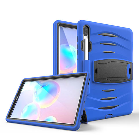 Custodia Silicone e Plastica Opaca Cover con Supporto A03 per Samsung Galaxy Tab S6 10.5 SM-T860 Blu