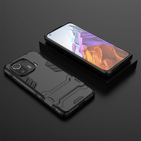 Custodia Silicone e Plastica Opaca Cover con Supporto A03 per Xiaomi Mi 11 Pro 5G Nero