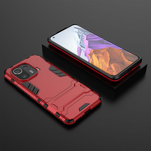 Custodia Silicone e Plastica Opaca Cover con Supporto A03 per Xiaomi Mi 11 Pro 5G Rosso