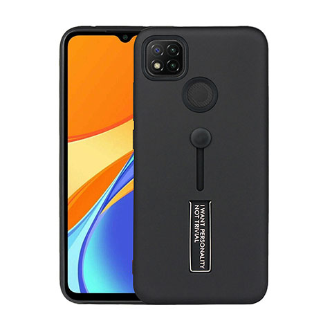 Custodia Silicone e Plastica Opaca Cover con Supporto A03 per Xiaomi Redmi 9C Nero