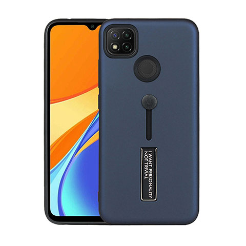 Custodia Silicone e Plastica Opaca Cover con Supporto A03 per Xiaomi Redmi 9C NFC Blu