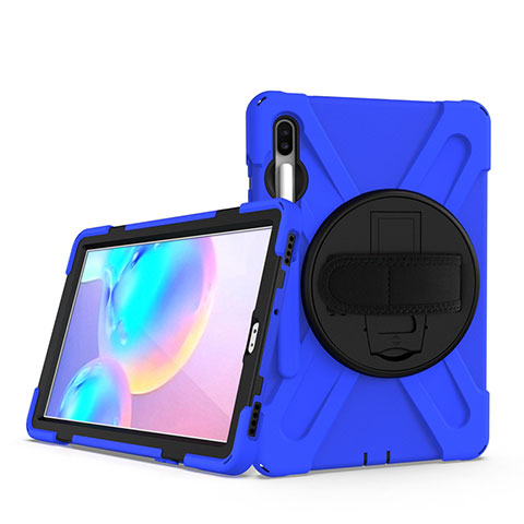 Custodia Silicone e Plastica Opaca Cover con Supporto A04 per Samsung Galaxy Tab S6 10.5 SM-T860 Blu