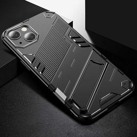 Custodia Silicone e Plastica Opaca Cover con Supporto A05 per Apple iPhone 13 Nero